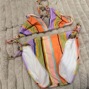 Striped Tie-Side Bikini Set in Orange, Purple, Mint